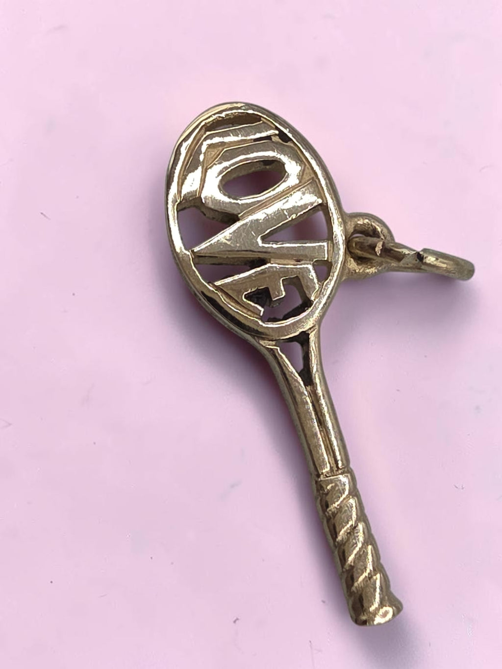 RETIRED James Avery 14K Gold Love Tennis Racket Sport Charm Pendant - HTF Rare