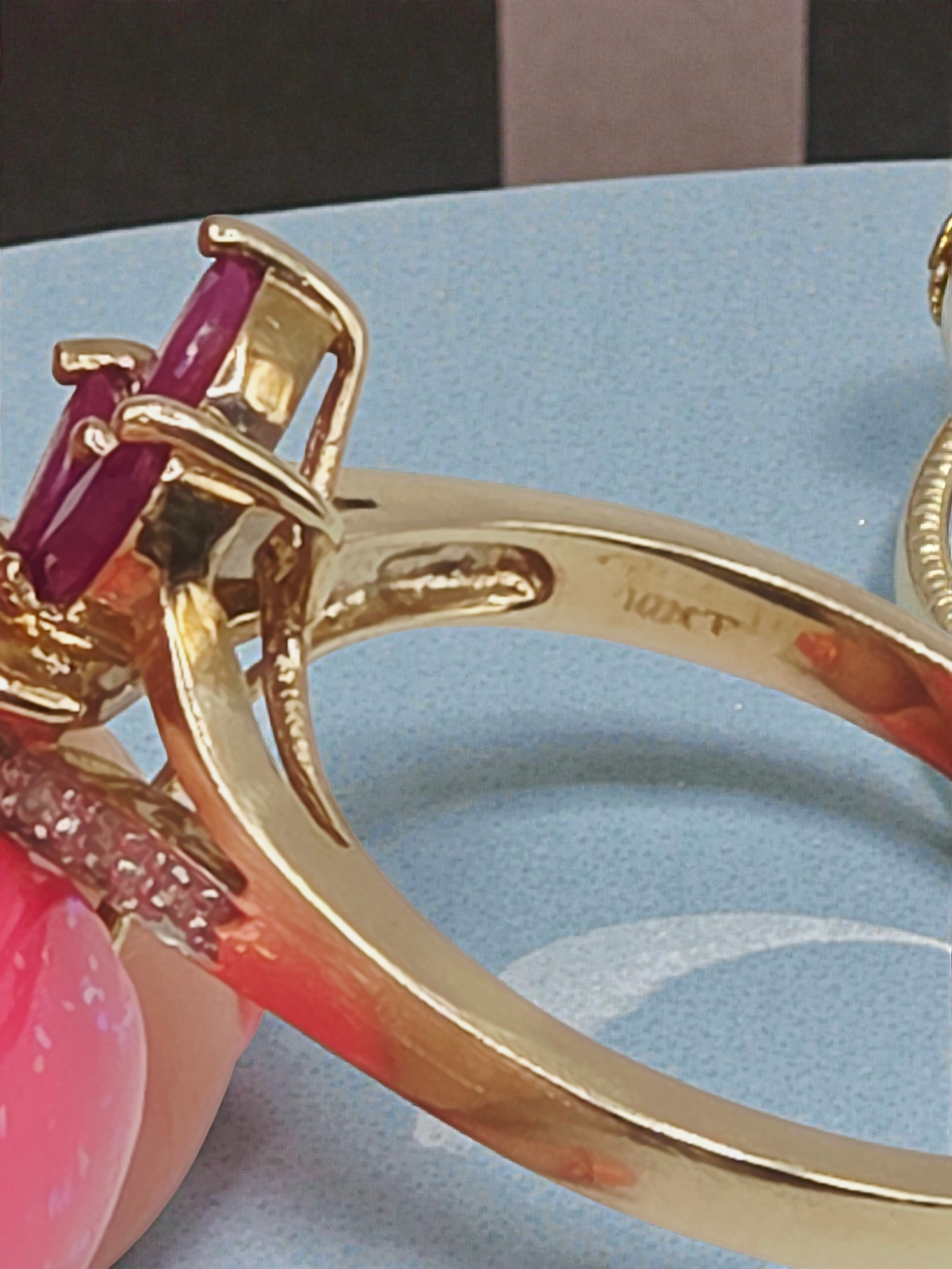Solid 10K Gold Ring with Marquise-Cut Ruby Cluster & Diamond Accents - Size 6.75