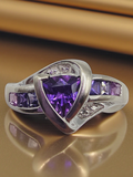 Solid 10K White Gold Ring with Purple & Pink Topaz and Diamonds – Size 6.75
