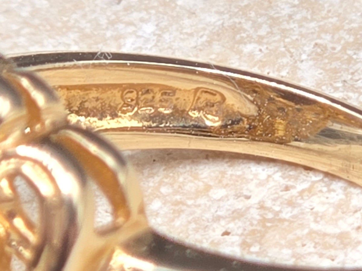 925 Sterling Silver 10K Gold Vermeil Smoky Quartz Scroll Cocktail Ring - Size 7