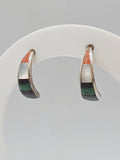 925 Sterling Silver Inlay Earrings Mother of Pearl Enamel Southwest Style