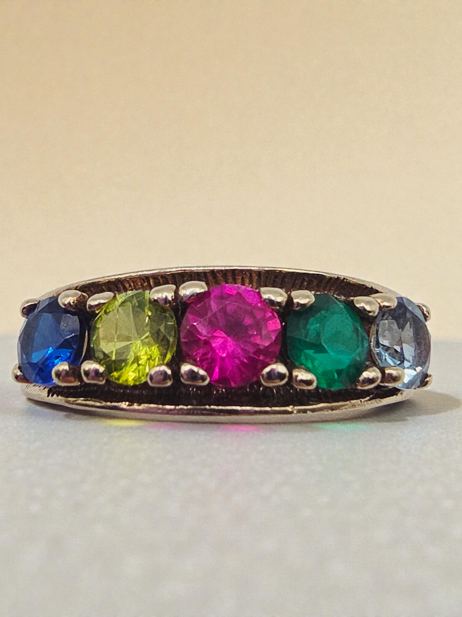 Solid 10K Yellow Gold Ring with Multiple Gemstones – Size 6.75