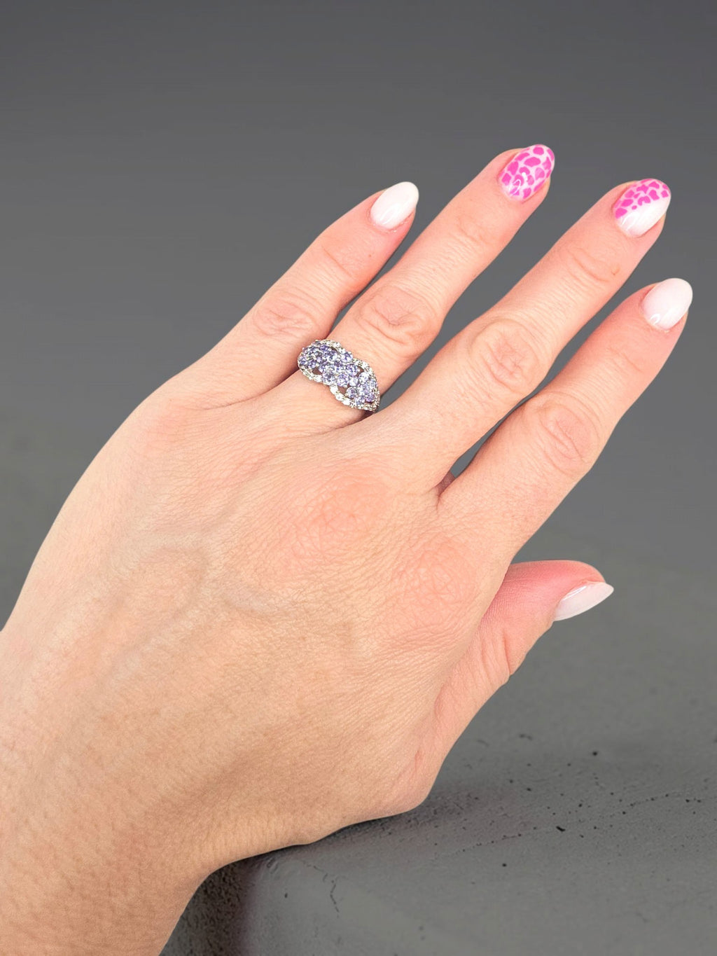 BBJ Sterling Silver Violet Periwinkle CZ Cubic Zirconia Cluster Ring - Size 6
