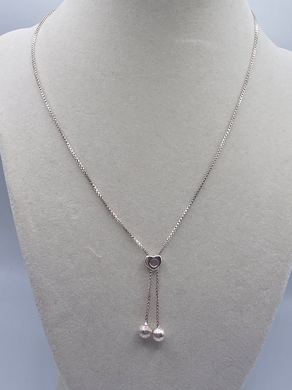 Sterling Silver Necklace with Heart and Tassels - 16 Inch - ITALY