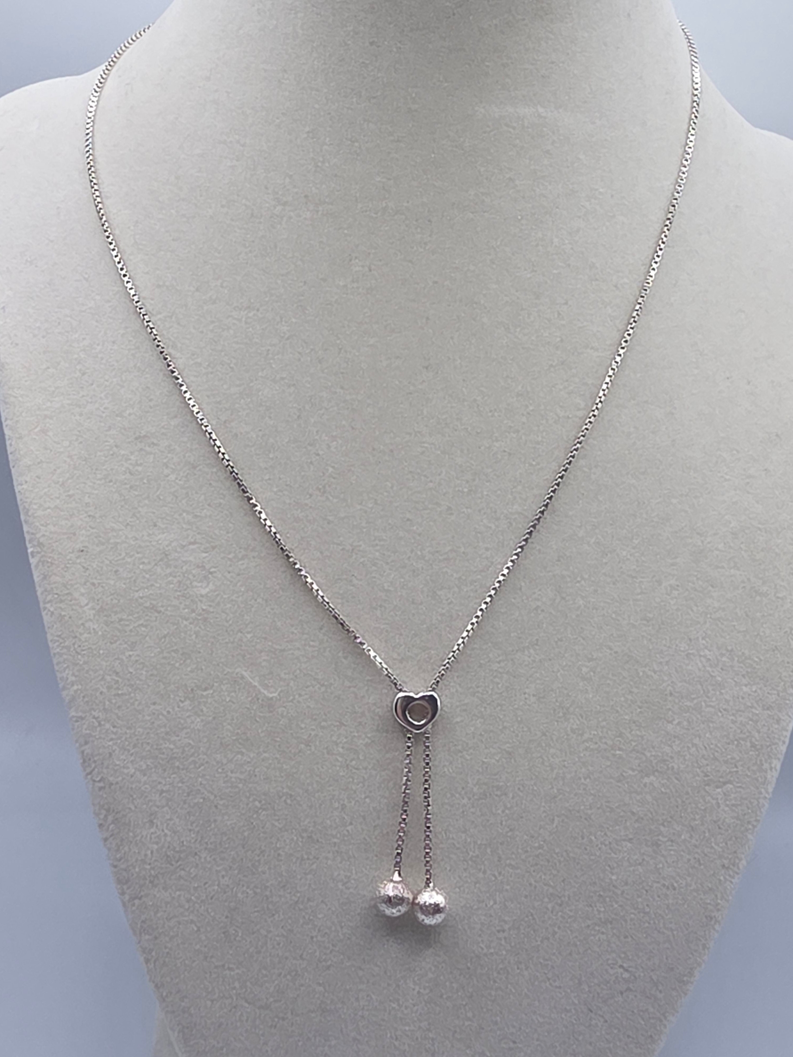 Sterling Silver Necklace with Heart and Tassels - 16 Inch - ITALY