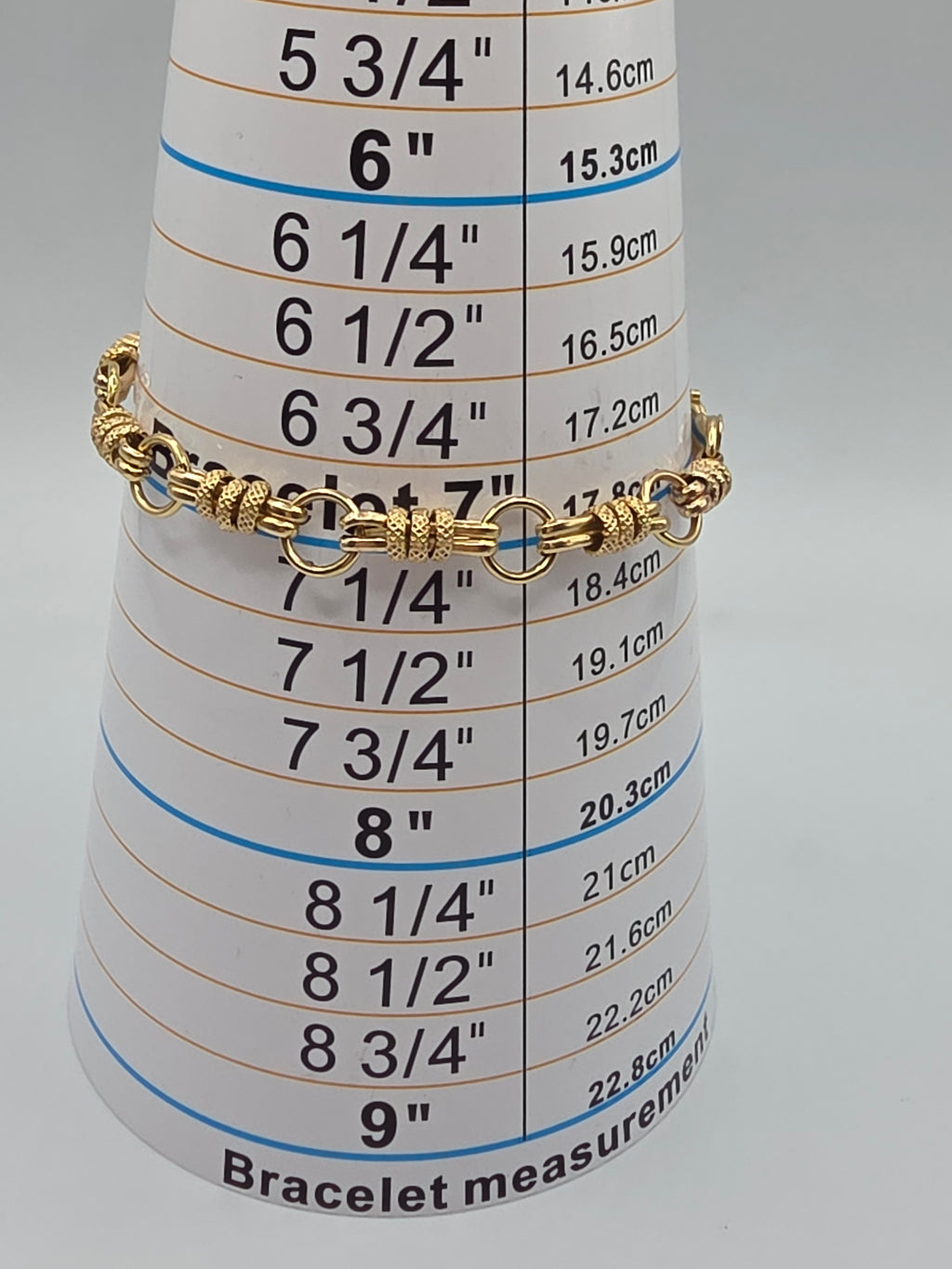 Unique Vintage Solid 14K Yellow Gold Station Link Bracelet - 7 Inch