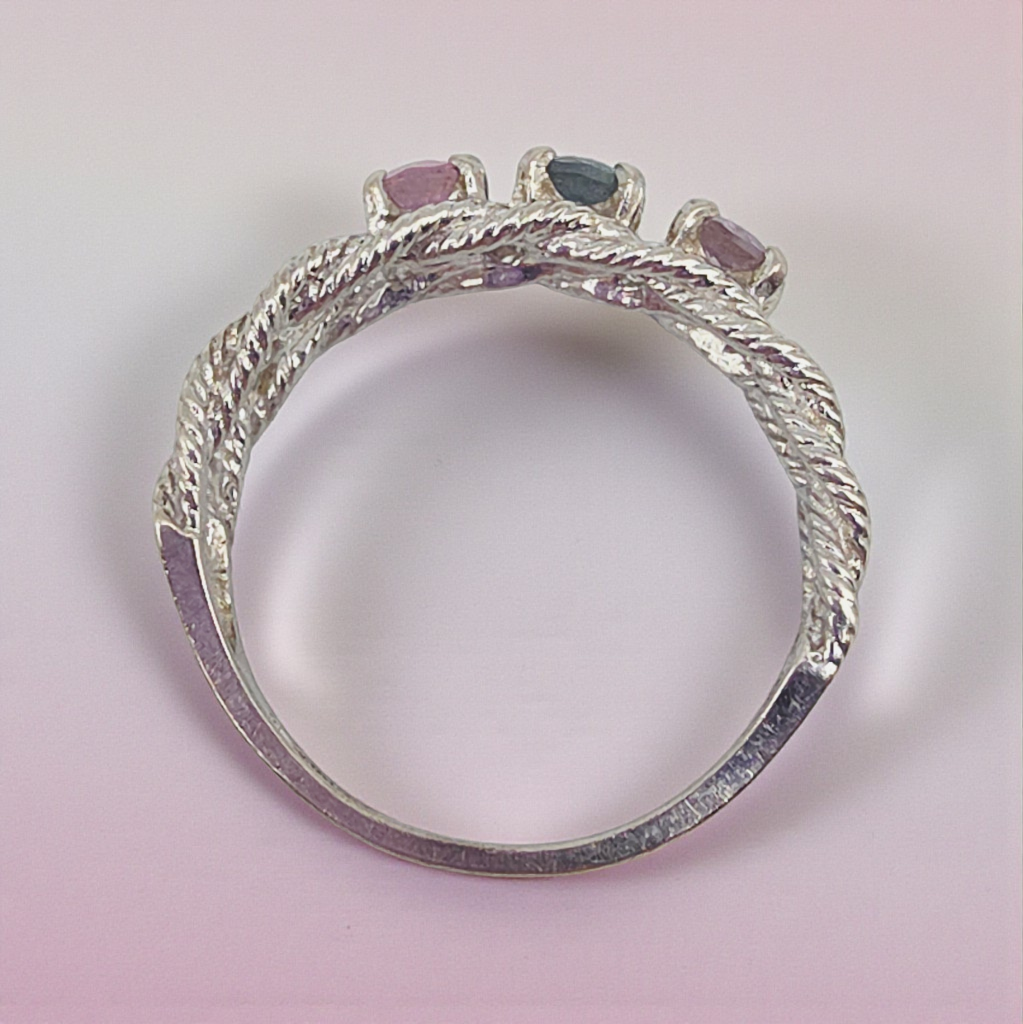 Solid 10K Gold Ring with Blue Spinel, Pink Topaz and Imperial Topaz - Size 7.5