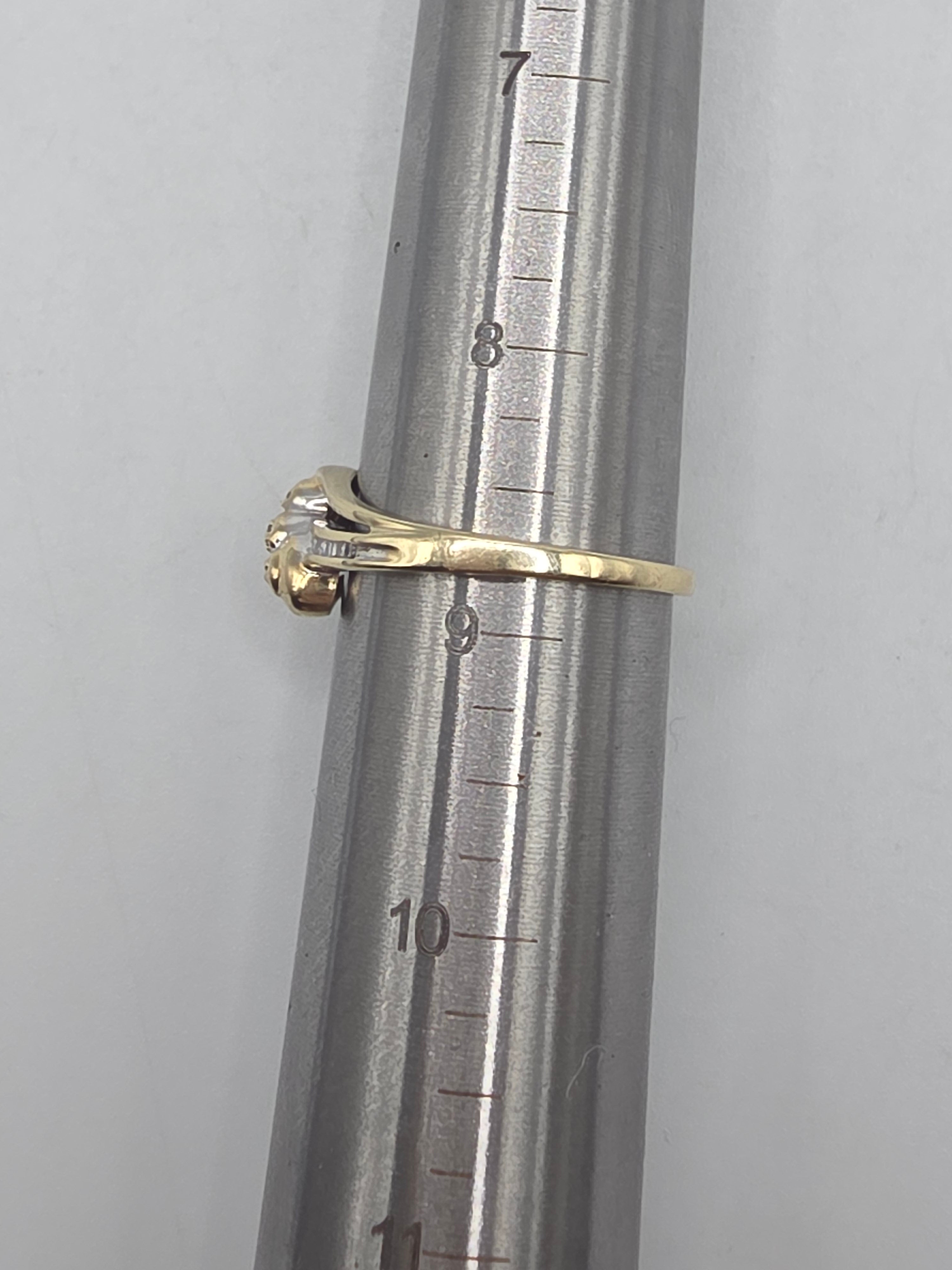 JWBR Solid 10K Yellow Gold Three Stone Baguette Diamond Bypass Ring Size 8.75