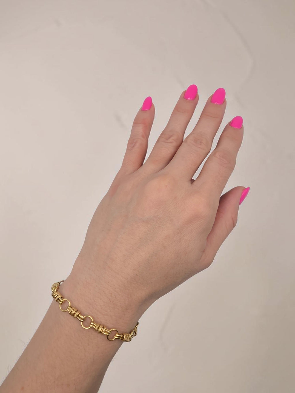 Unique Vintage Solid 14K Yellow Gold Station Link Bracelet - 7 Inch