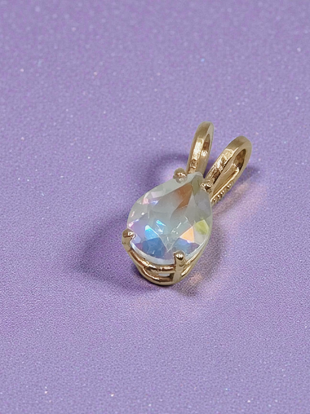 Solid 10K Yellow Gold Pendant with Pear Cut Rainbow Gemstone