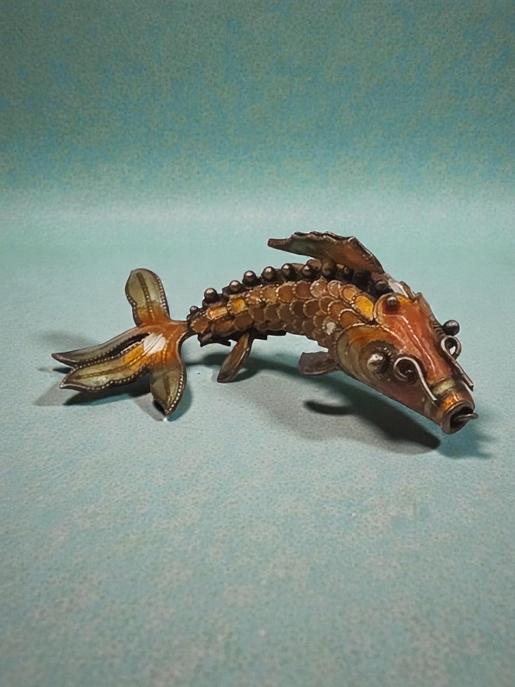 925 Sterling Silver Orange Enamel Koi Fish Articulating Necklace Pendant