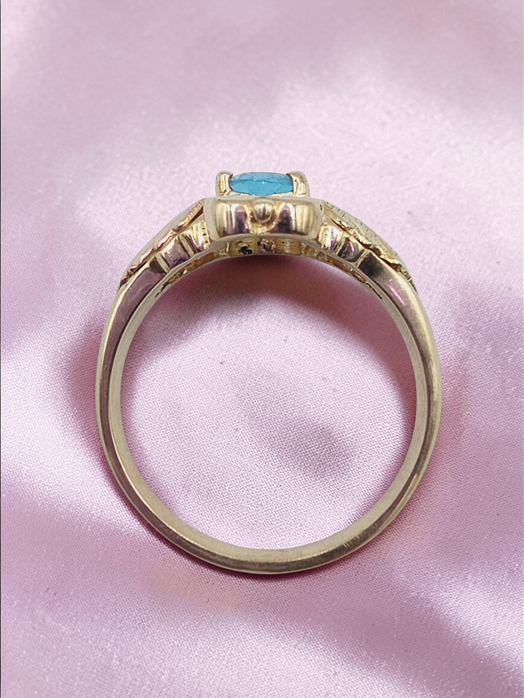 Black Hills Gold Solid 10K Ring with Oval-Cut Blue Topaz – Size 4.75