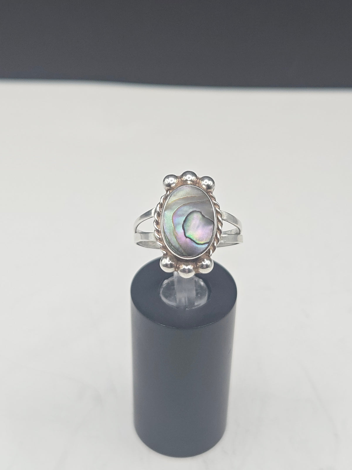 Vintage Taxco Mexico 925 Sterling Silver Abalone Shell Ring - Size 7.75