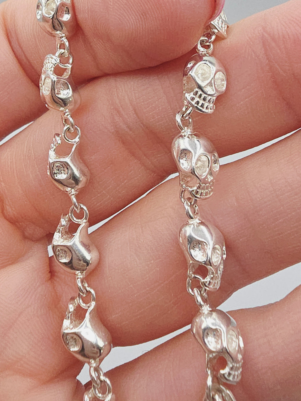 925 Sterling Silver Skull Bones Link Bracelet - 6.75 Inch