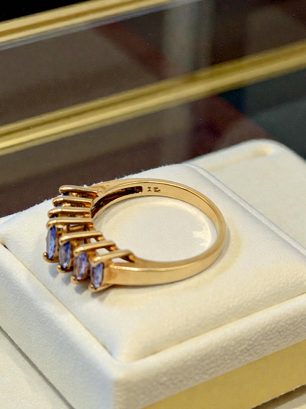 Solid 10K Yellow Gold Ring with Marquise Cut Tanzanite Size 6.75