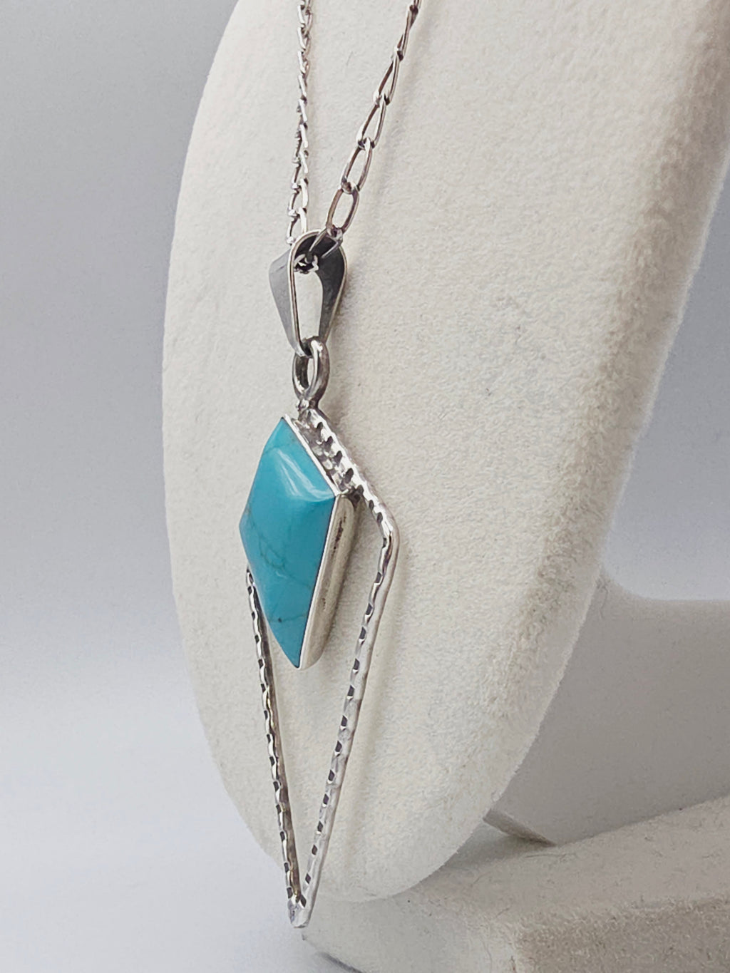 925 Sterling Silver Turquoise Geometric Pendant Necklace - Adjustable