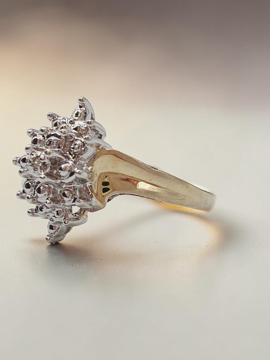 Solid 10K Yellow and White Two Tone Gold Diamond Ring - Size 6.75