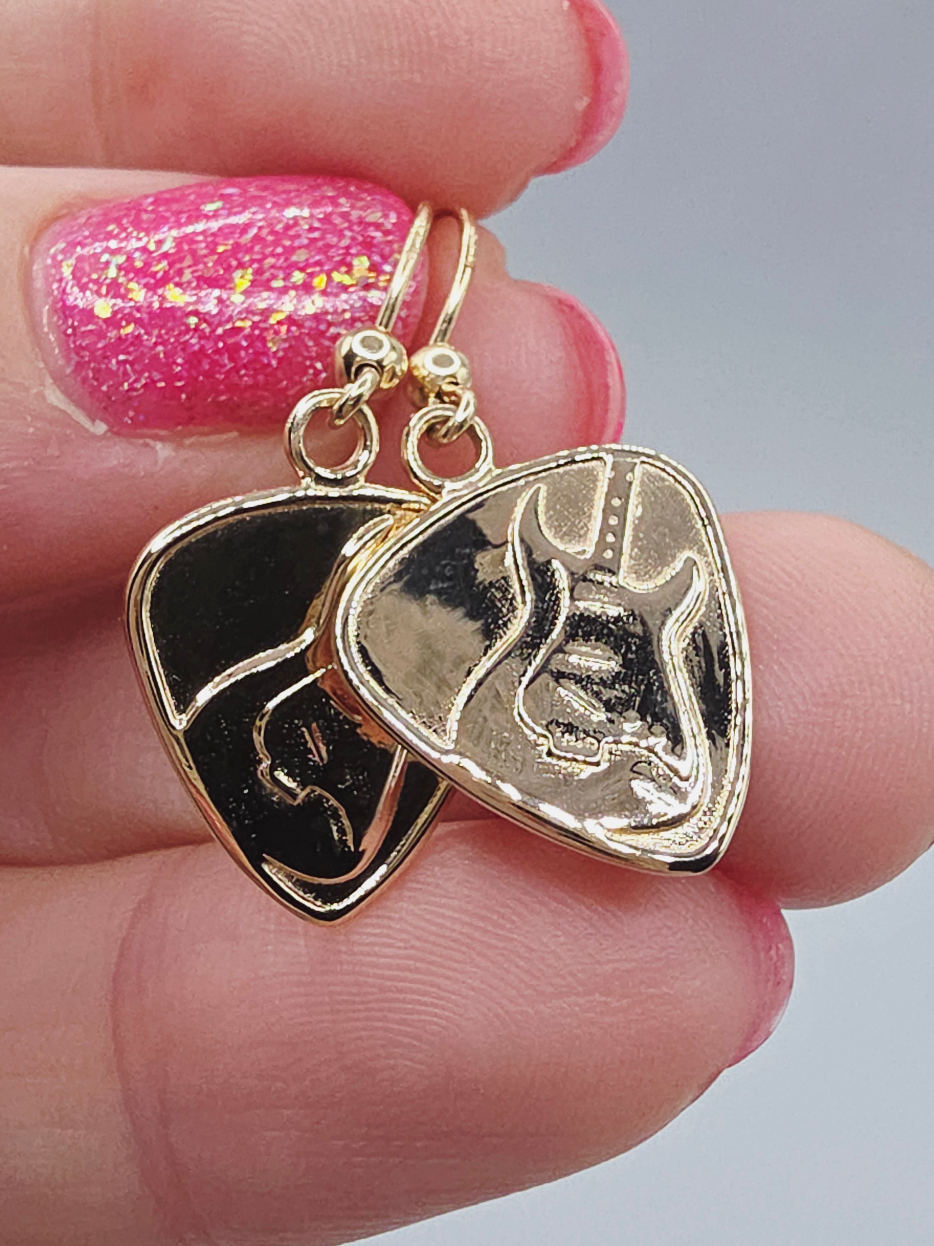 Jeffrey David Guitar Pick Solid 14K Yellow Gold Dangle Earrings Music