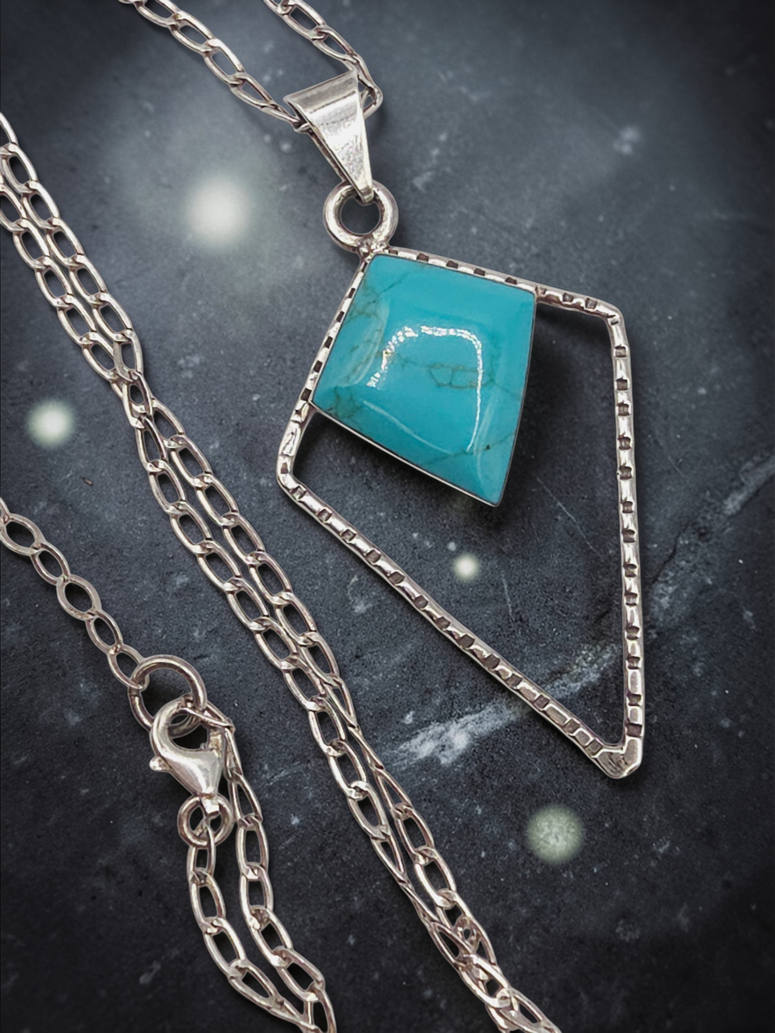 925 Sterling Silver Turquoise Geometric Pendant Necklace - Adjustable