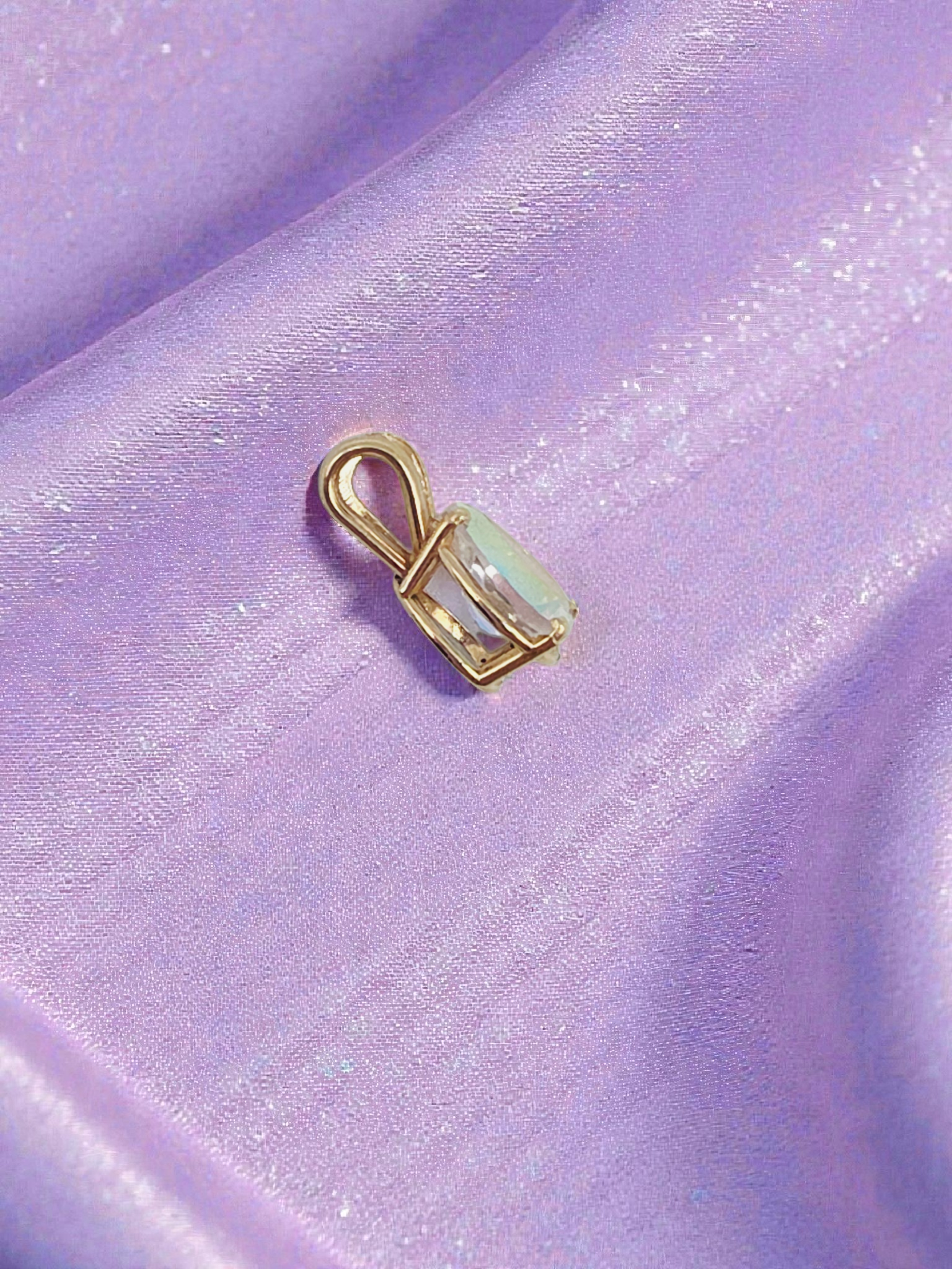 Solid 10K Yellow Gold Pendant with Pear Cut Rainbow Gemstone