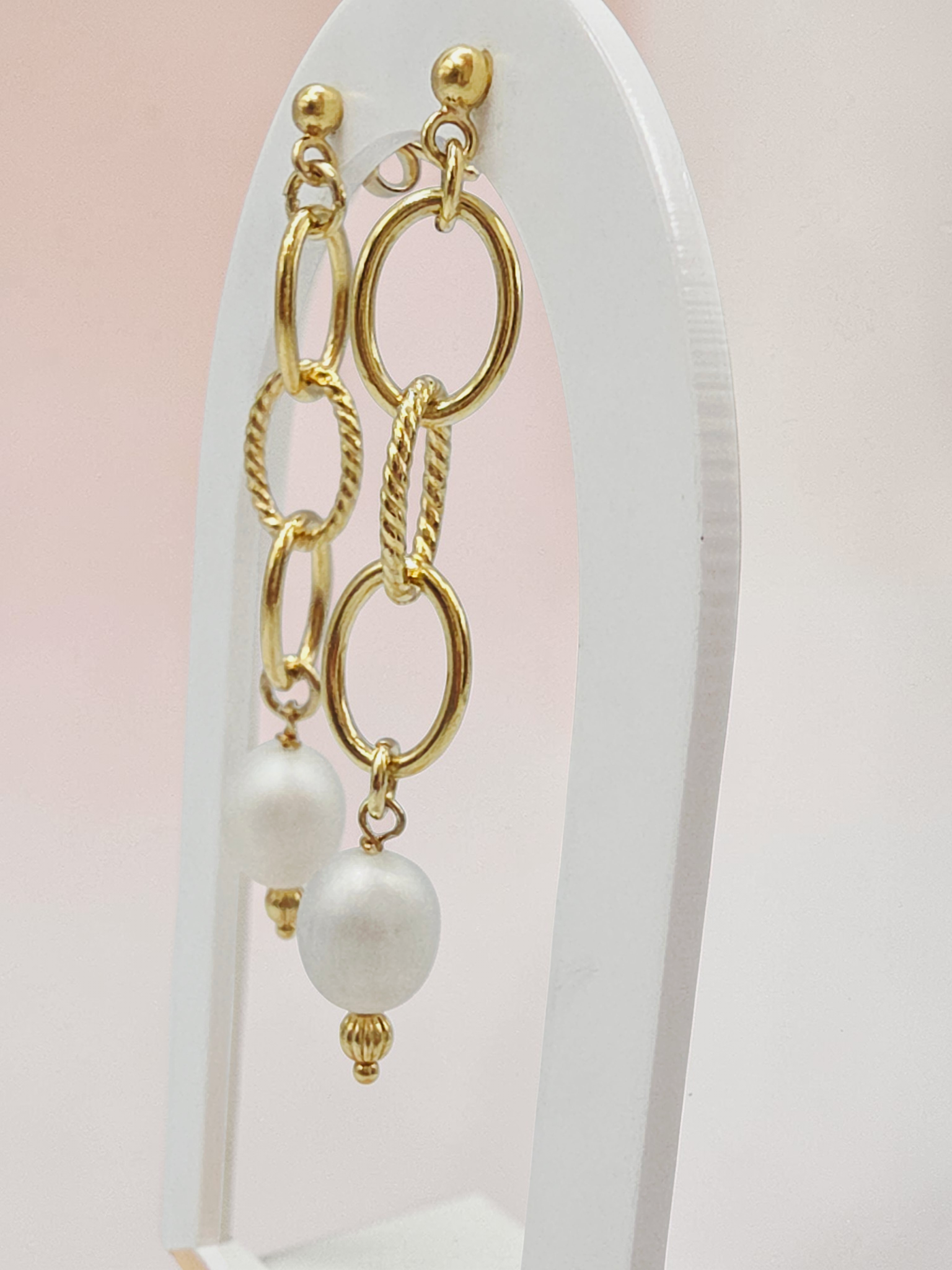 Veronese Gold Vermeil 925 Sterling Silver Pearl Italian Dangle Earrings - 2 Inch