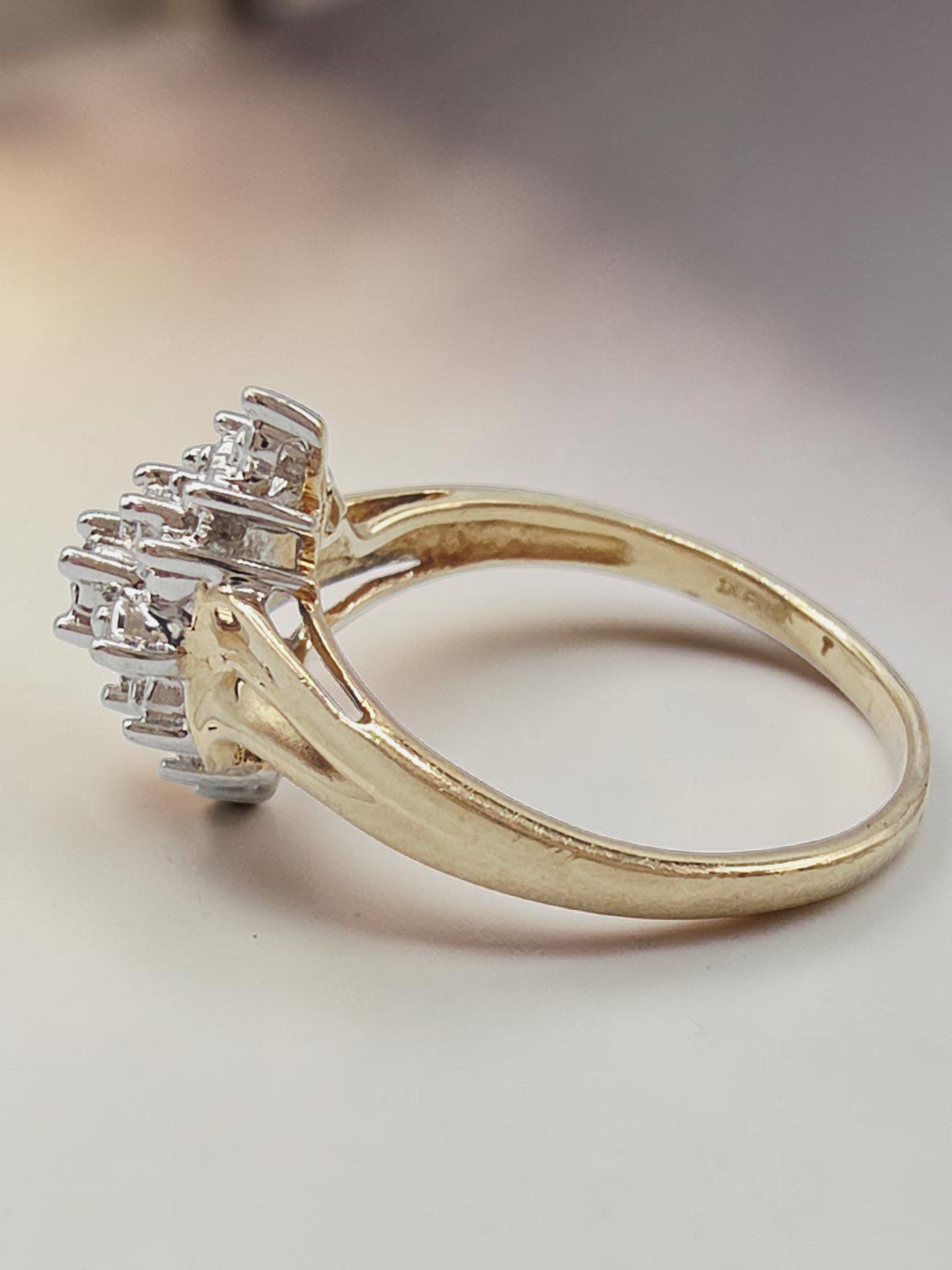 Solid 10K Yellow and White Two Tone Gold Diamond Ring - Size 6.75