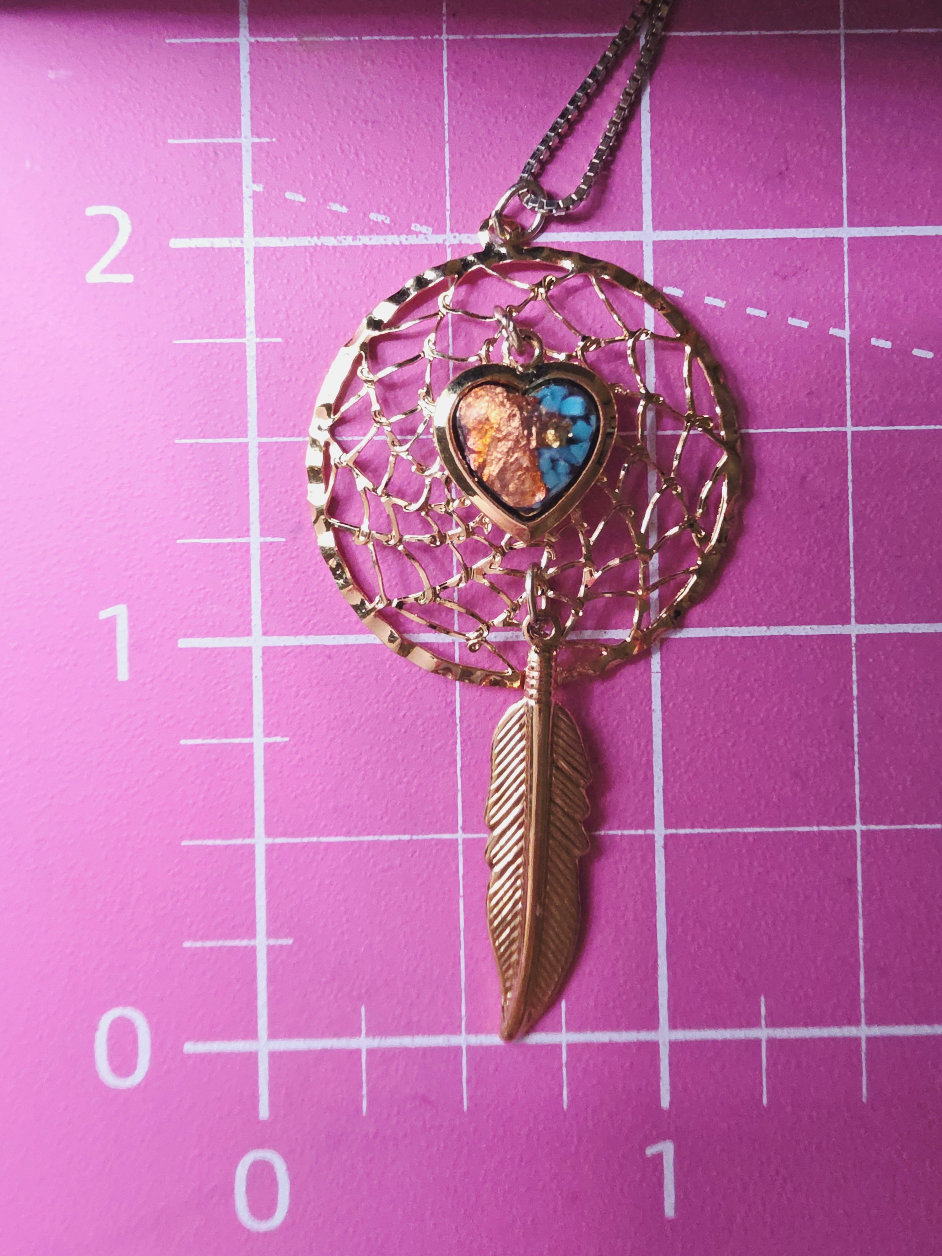 Turquoise Heart Feather Dreamcatcher Pendant with Sterling Silver Italy Necklace