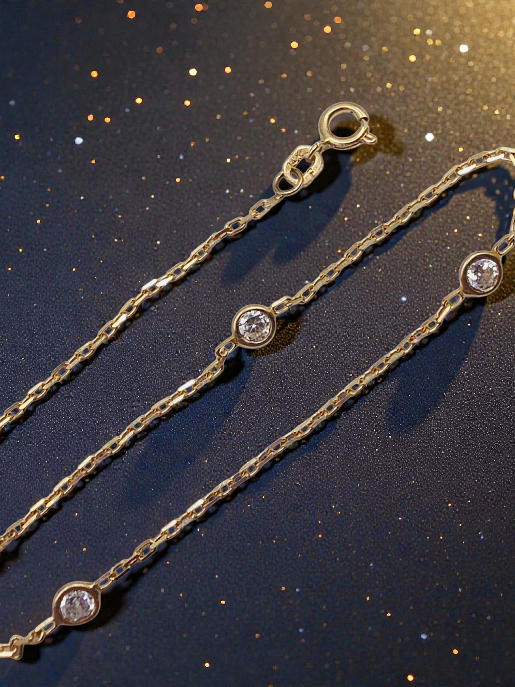 Solid 14K Yellow Gold Chain Bracelet with CZ Accents - 8.5 Inch