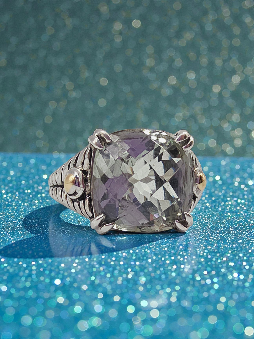 EFFY Sterling Silver Prasiolite Ring with Solid 18K Gold Accents - Size 7.25