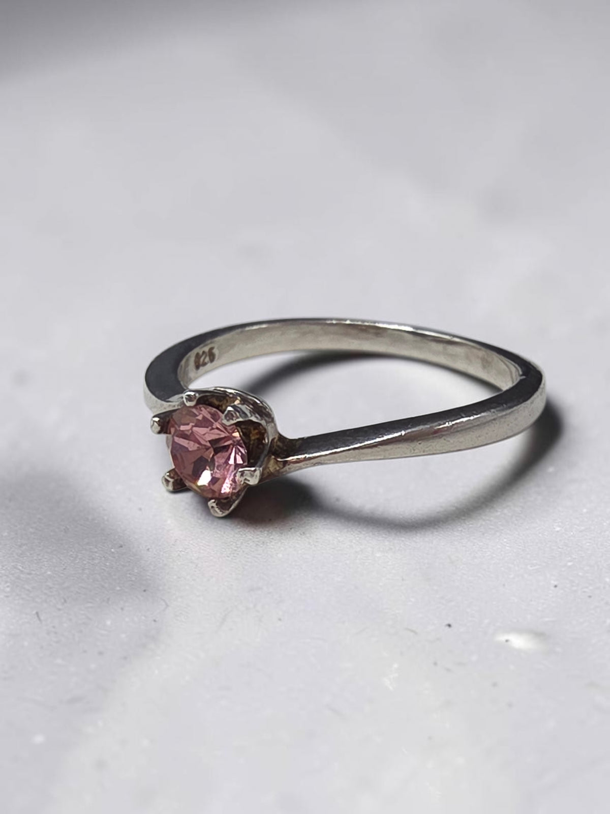 Sterling Silver Ring with Pink Gem Size 4.25