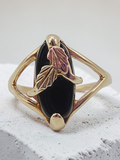 Black Hills Gold Solid 10K Ring with Black Onyx & 12K Leaf Accents – Size 6.25