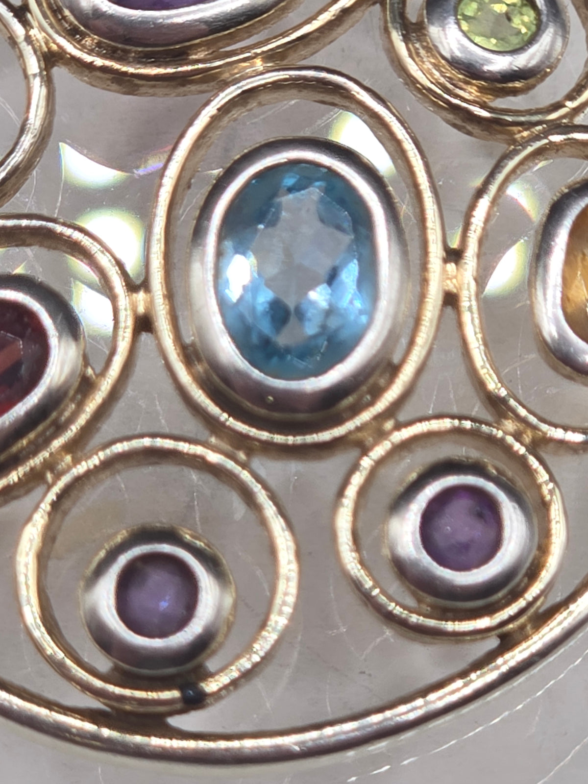 Heng Ngai Sterling Silver 14K Gold Plated Amethyst Blue Topaz Garnet Pendant