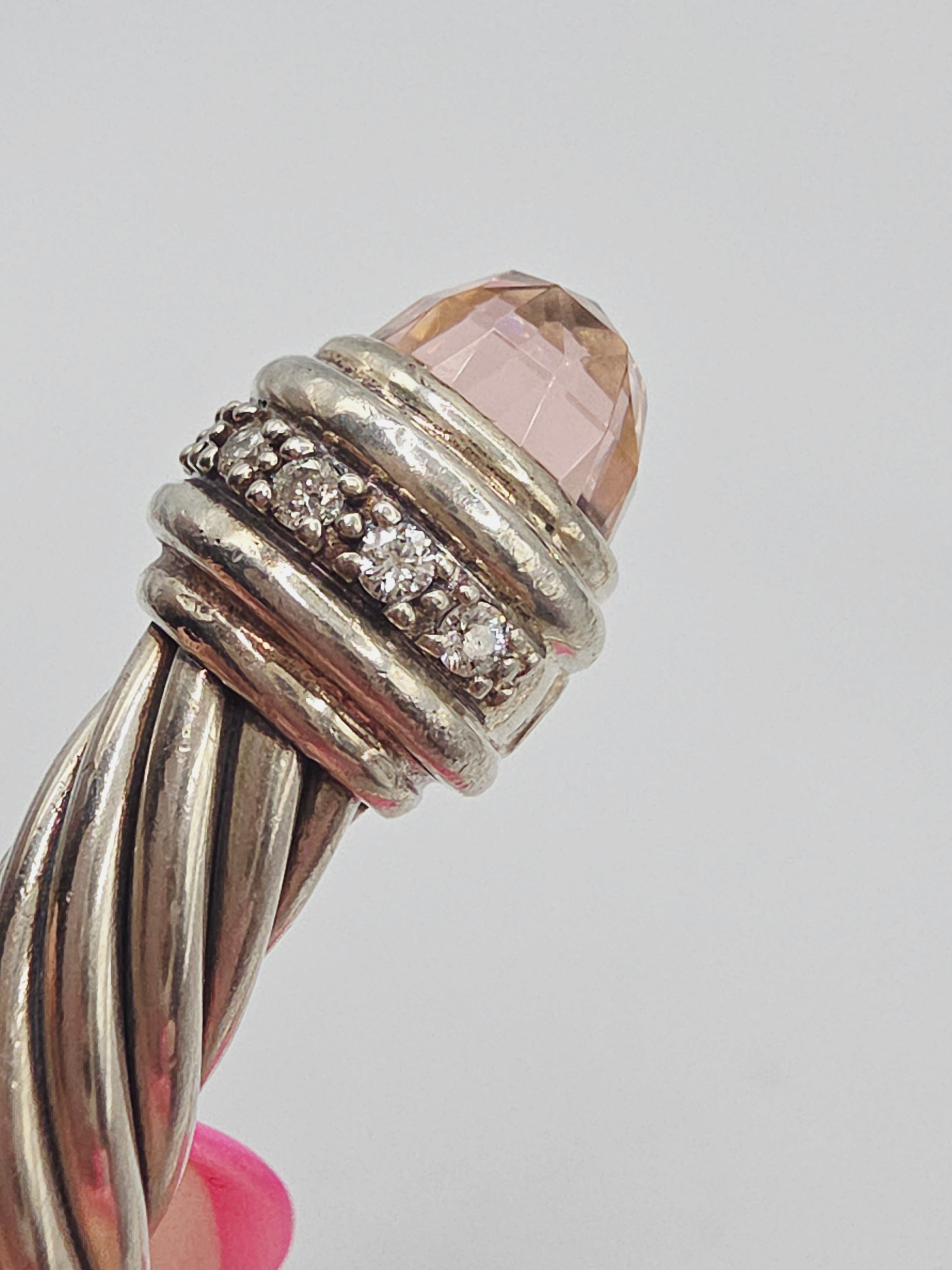 David Yurman Sterling Silver Cable Bracelet with Morganite & Diamonds - Medium