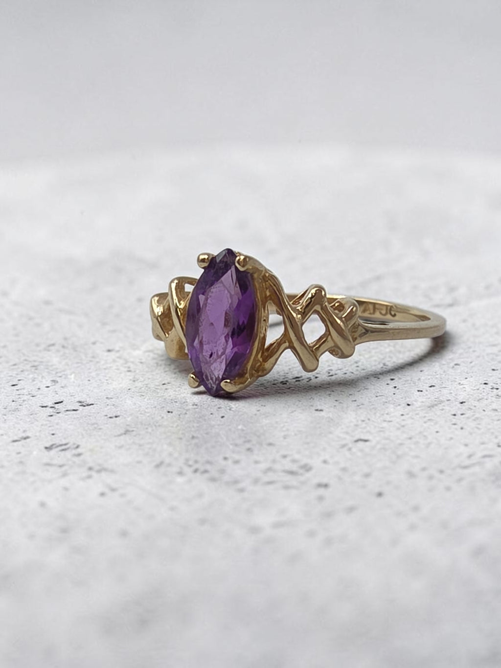 Ambras Fine Jewelry Solid 14K Yellow Gold Marquise Amethyst Ring - Size 5.75