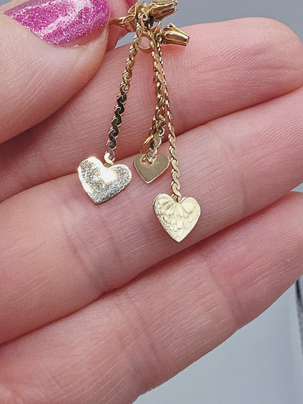 Vintage NABCO Solid 14K Gold Dangle Heart Earrings with White Topaz Accents