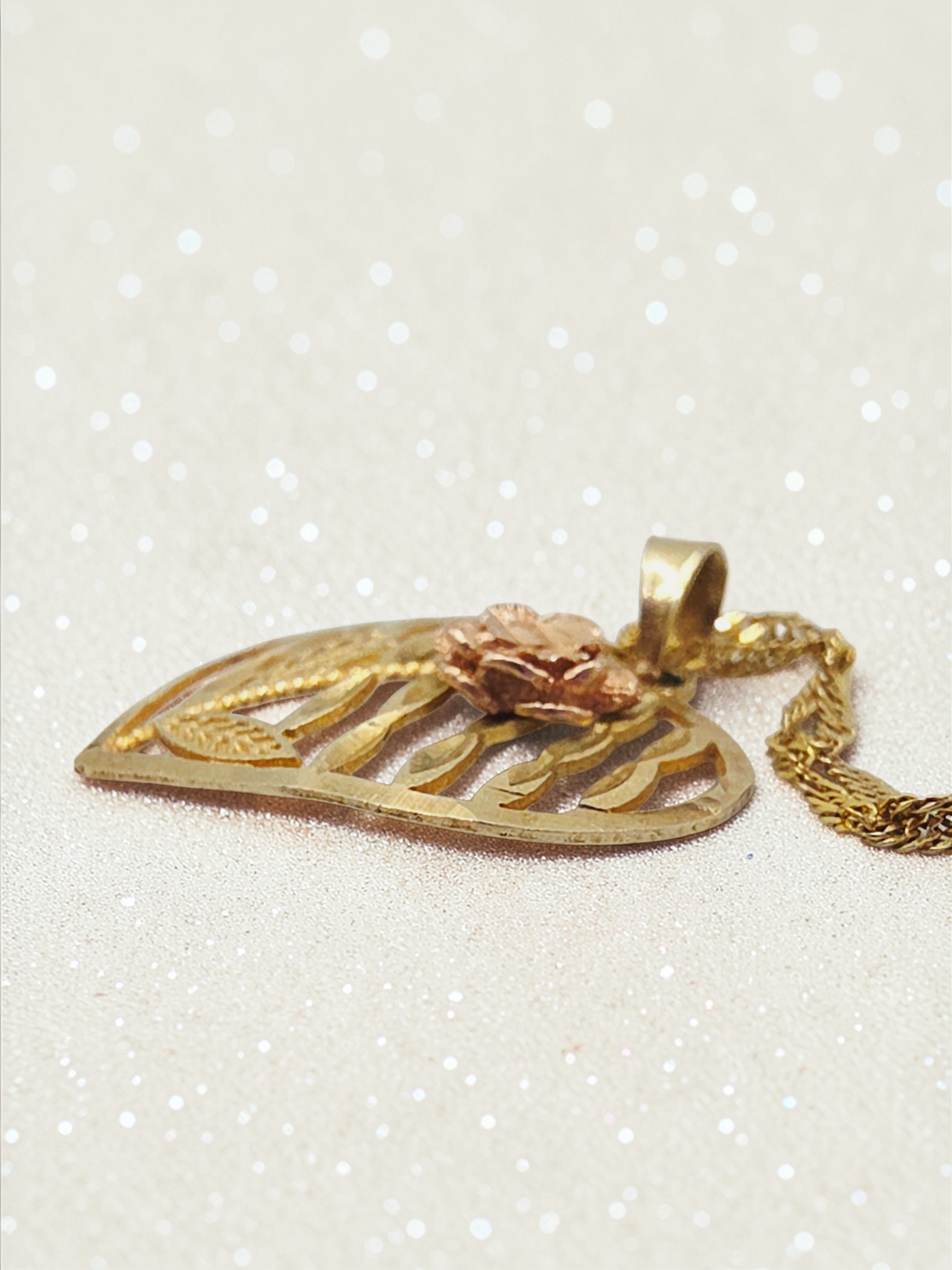 Solid 10K Two-Tone Gold Rose in Heart Pendant Necklace - 18 Inch - Italy