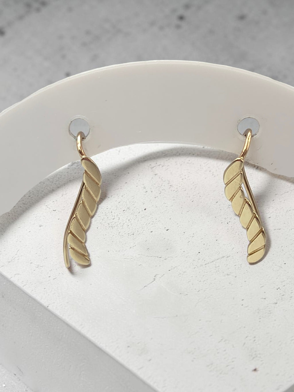 Solid 14K Yellow Gold Leaf Ear Climber Crawler Earrings Minimalist