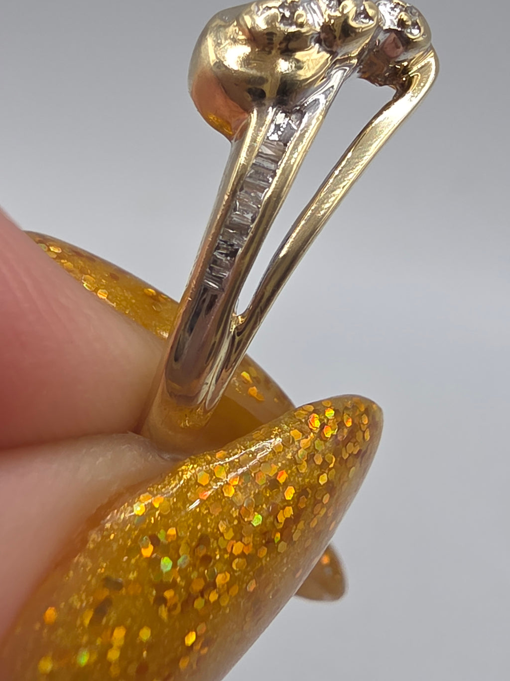 JWBR Solid 10K Yellow Gold Three Stone Baguette Diamond Bypass Ring Size 8.75
