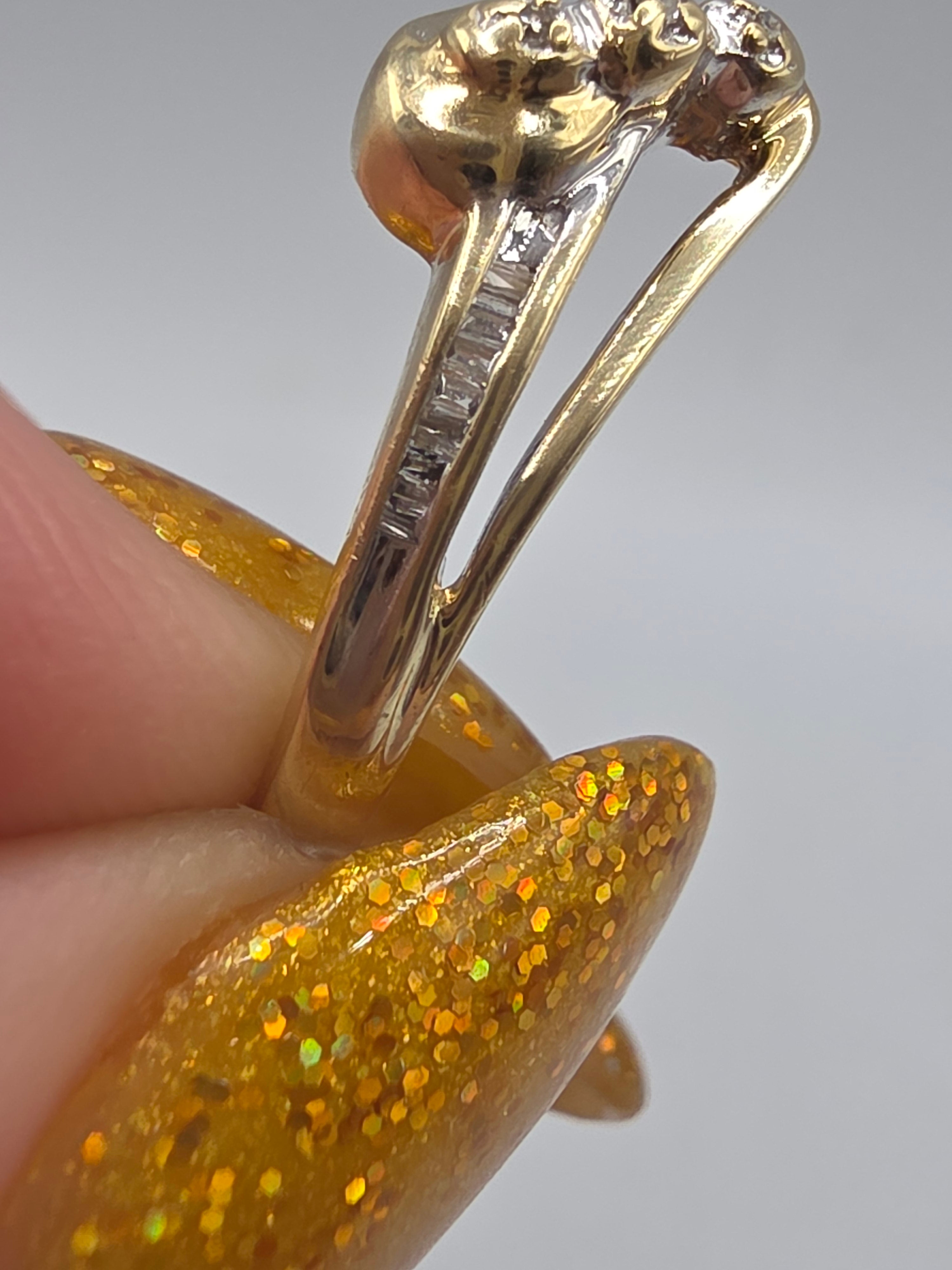 JWBR Solid 10K Yellow Gold Three Stone Baguette Diamond Bypass Ring Size 8.75