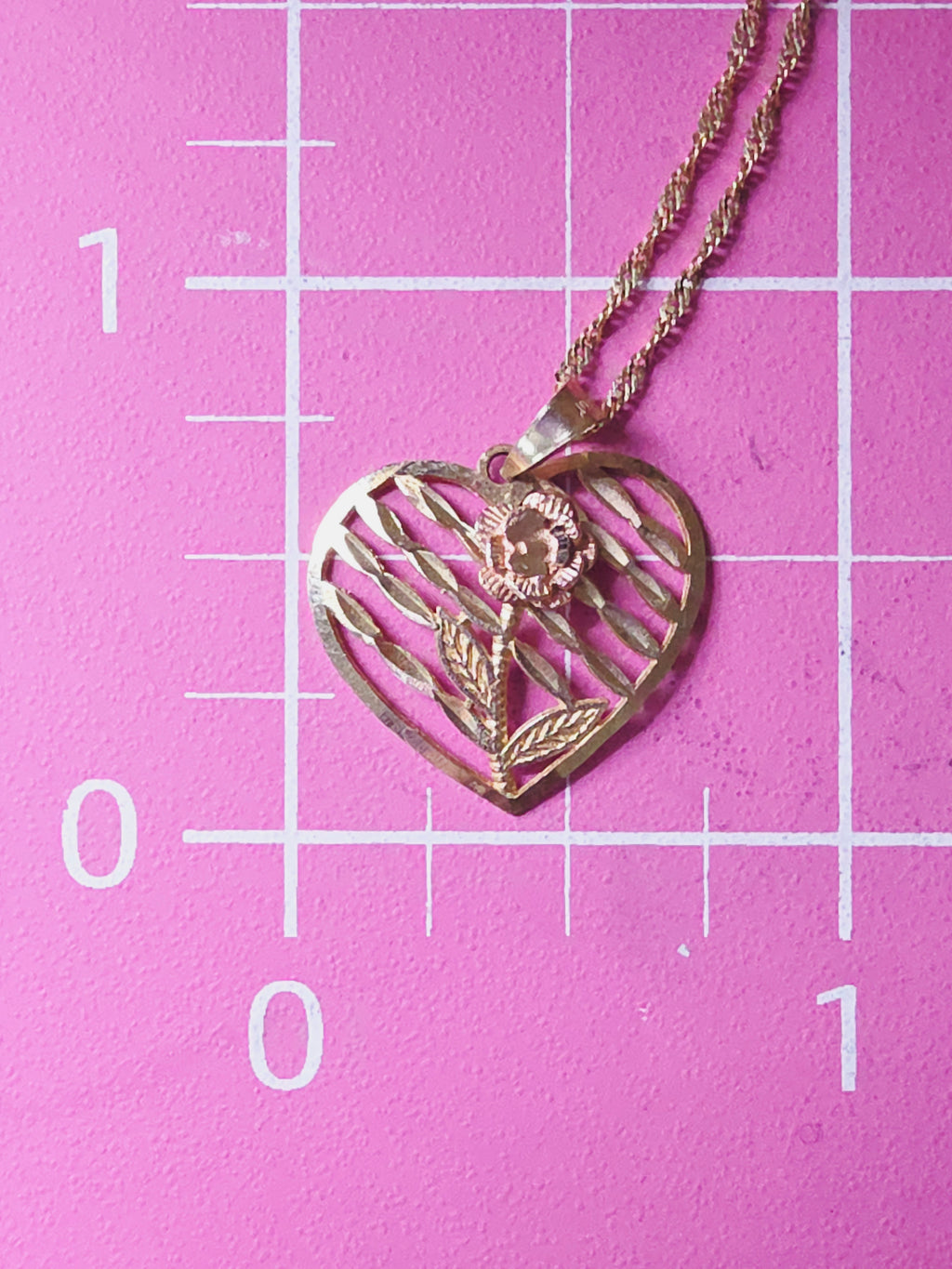 Solid 10K Two-Tone Gold Rose in Heart Pendant Necklace - 18 Inch - Italy