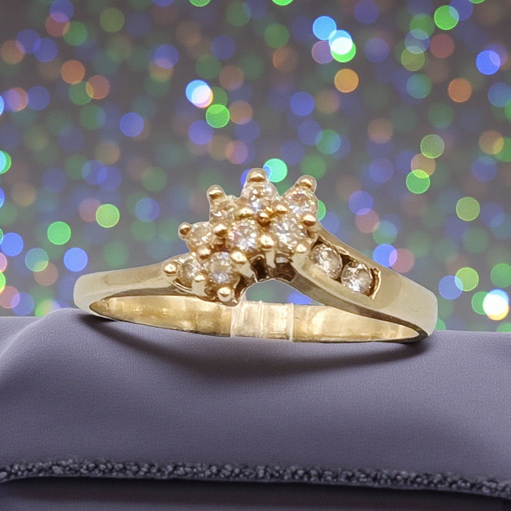 Solid 14K Yellow Gold Cluster Ring with Gemstones – Size 7.25
