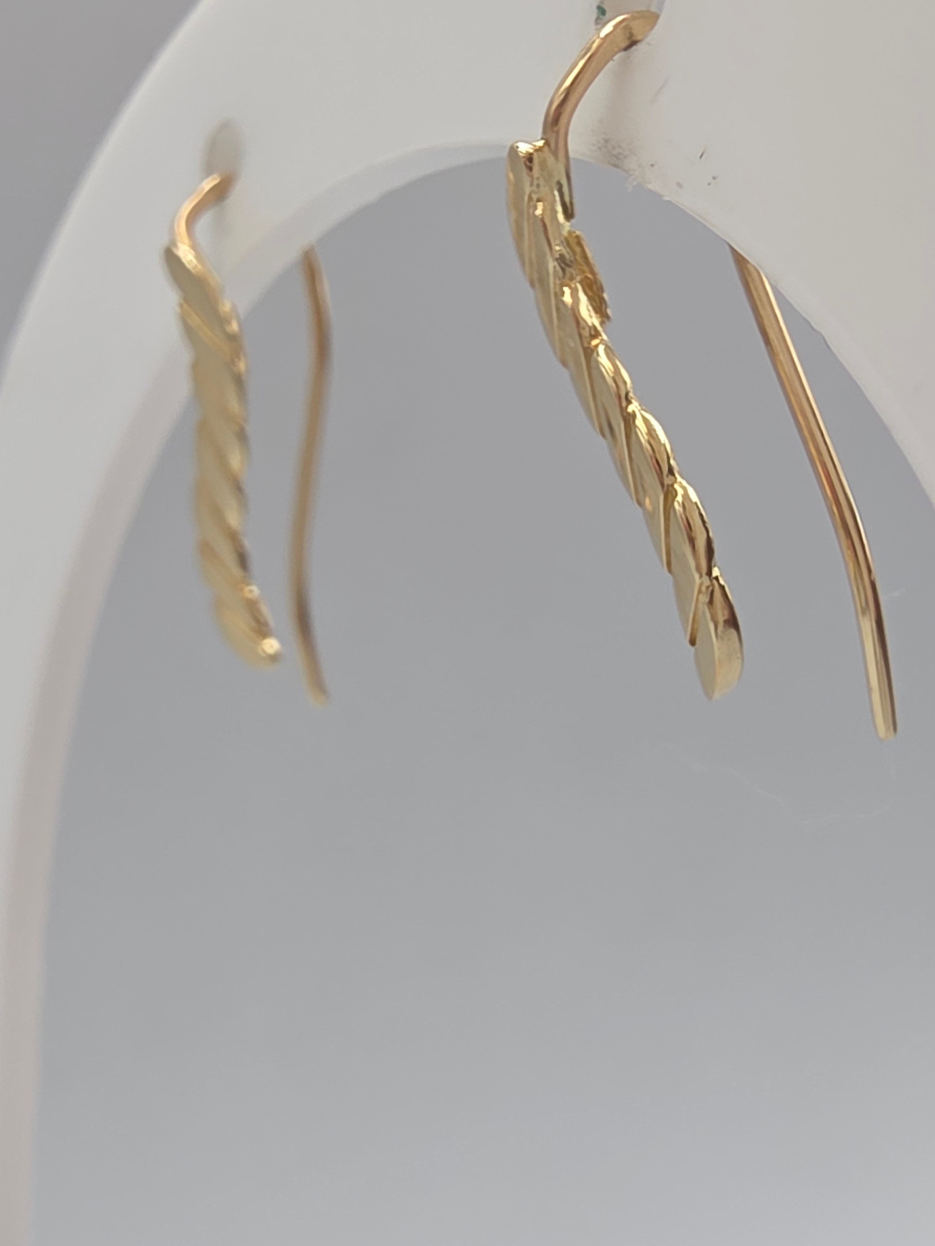 Solid 14K Yellow Gold Leaf Ear Climber Crawler Earrings Minimalist