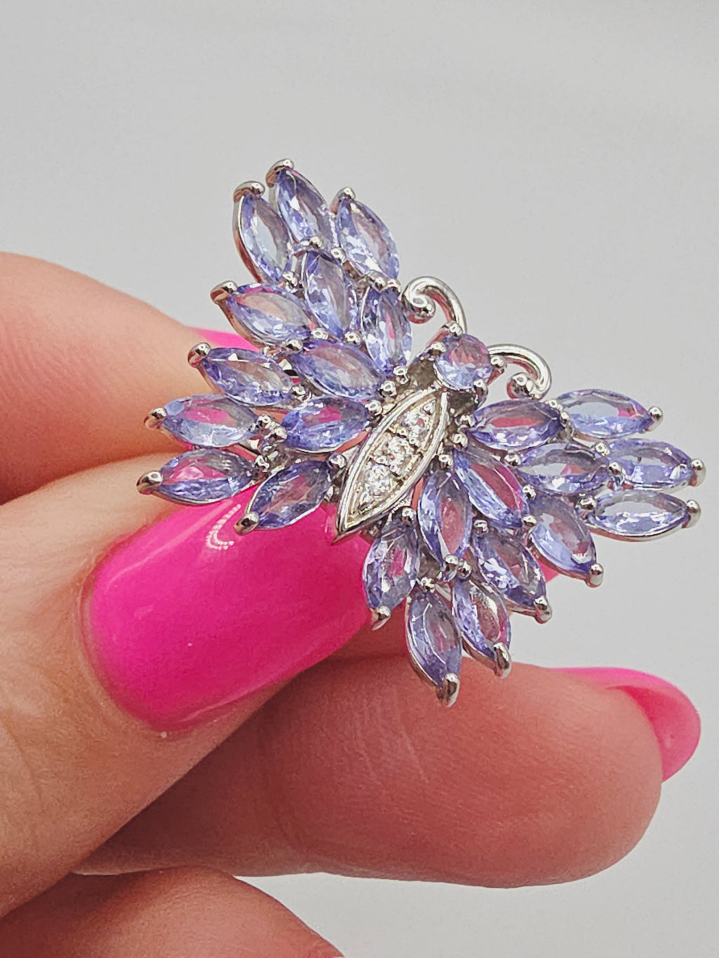 Sterling Silver Butterfly Ring with Iolite Wings and White Topaz Body - Size 5