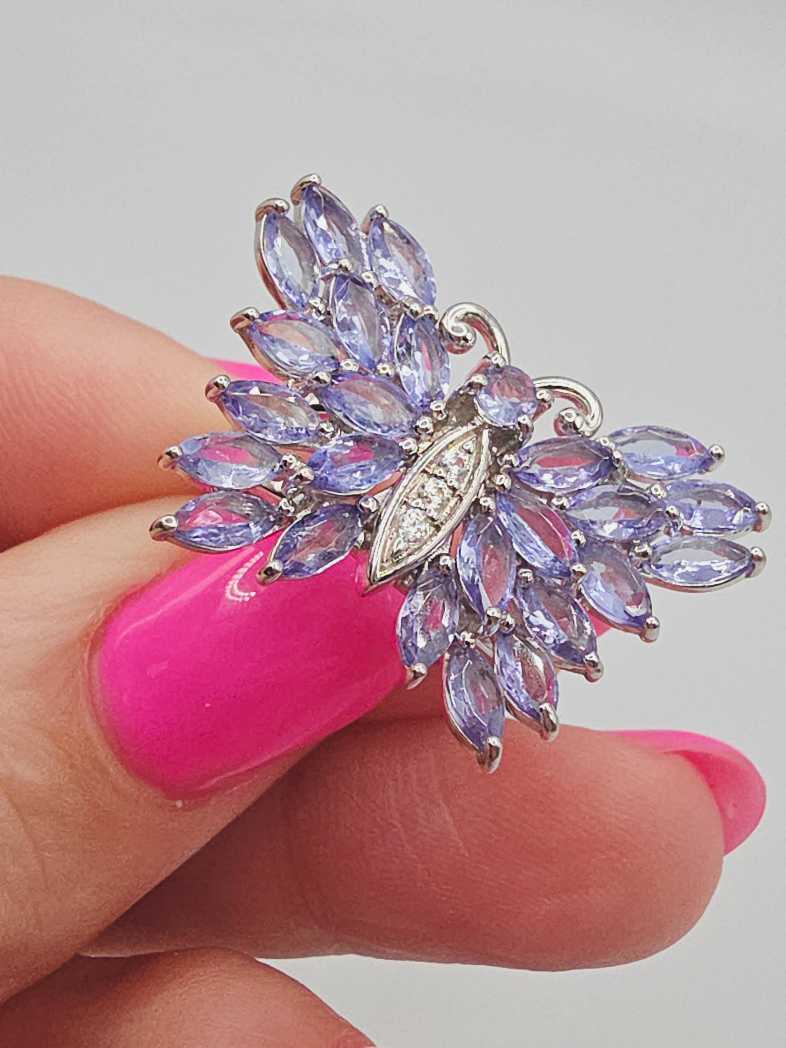 Sterling Silver Butterfly Ring with Iolite Wings and White Topaz Body - Size 5