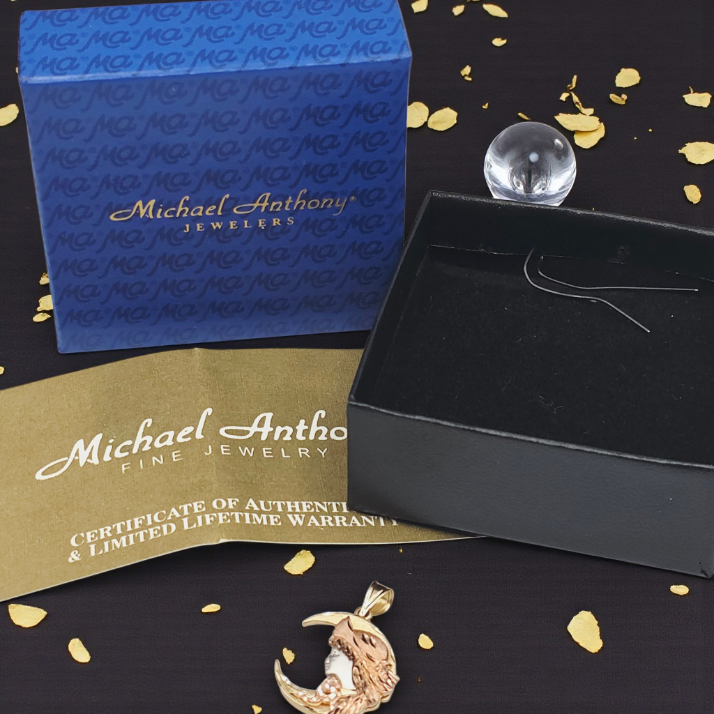 Michael Anthony Solid 14K Tri-Color Gold Moon Goddess Necklace Pendant