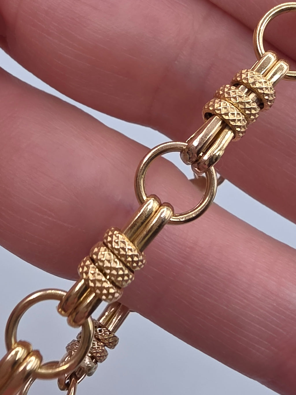 Unique Vintage Solid 14K Yellow Gold Station Link Bracelet - 7 Inch