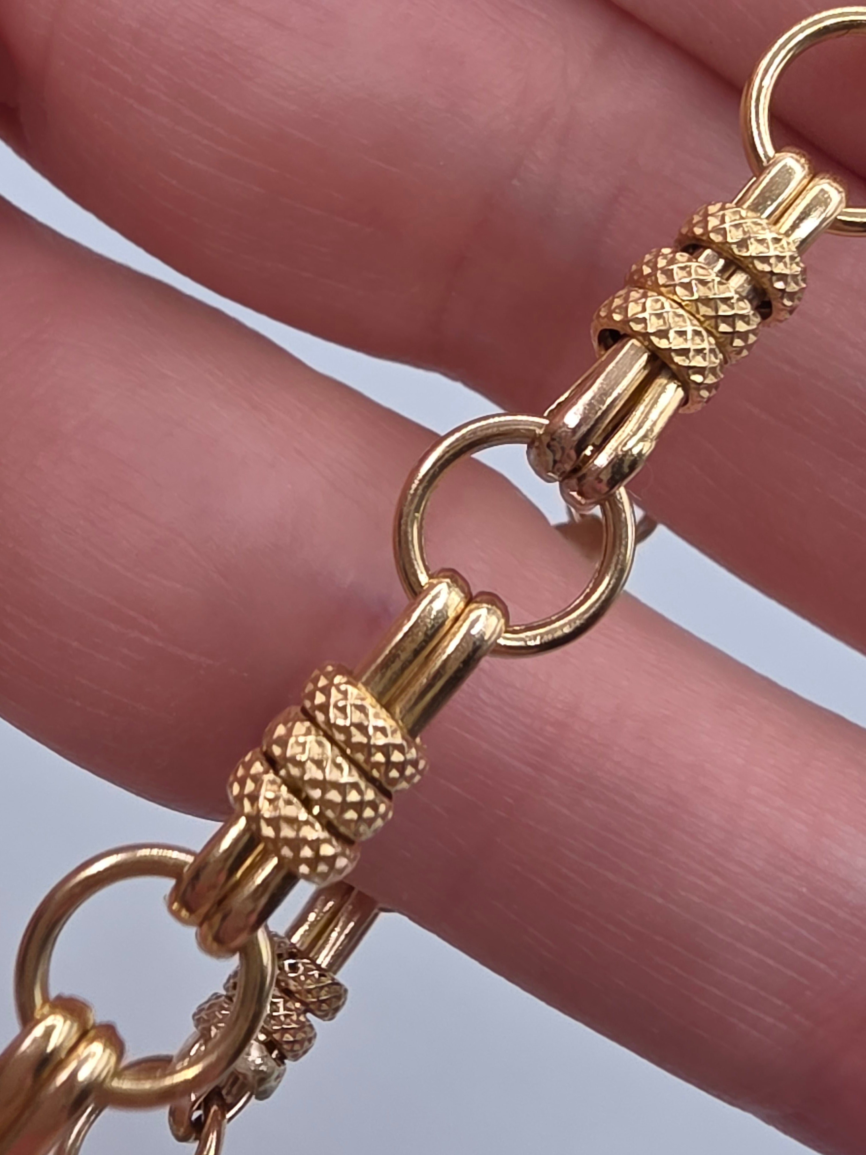 Unique Vintage Solid 14K Yellow Gold Station Link Bracelet - 7 Inch