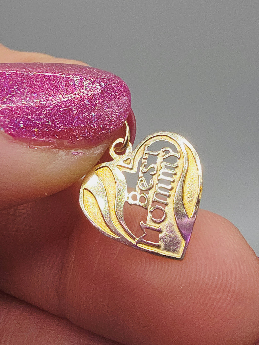 Solid 14K Yellow Gold Best Mommy Heart Necklace Pendant