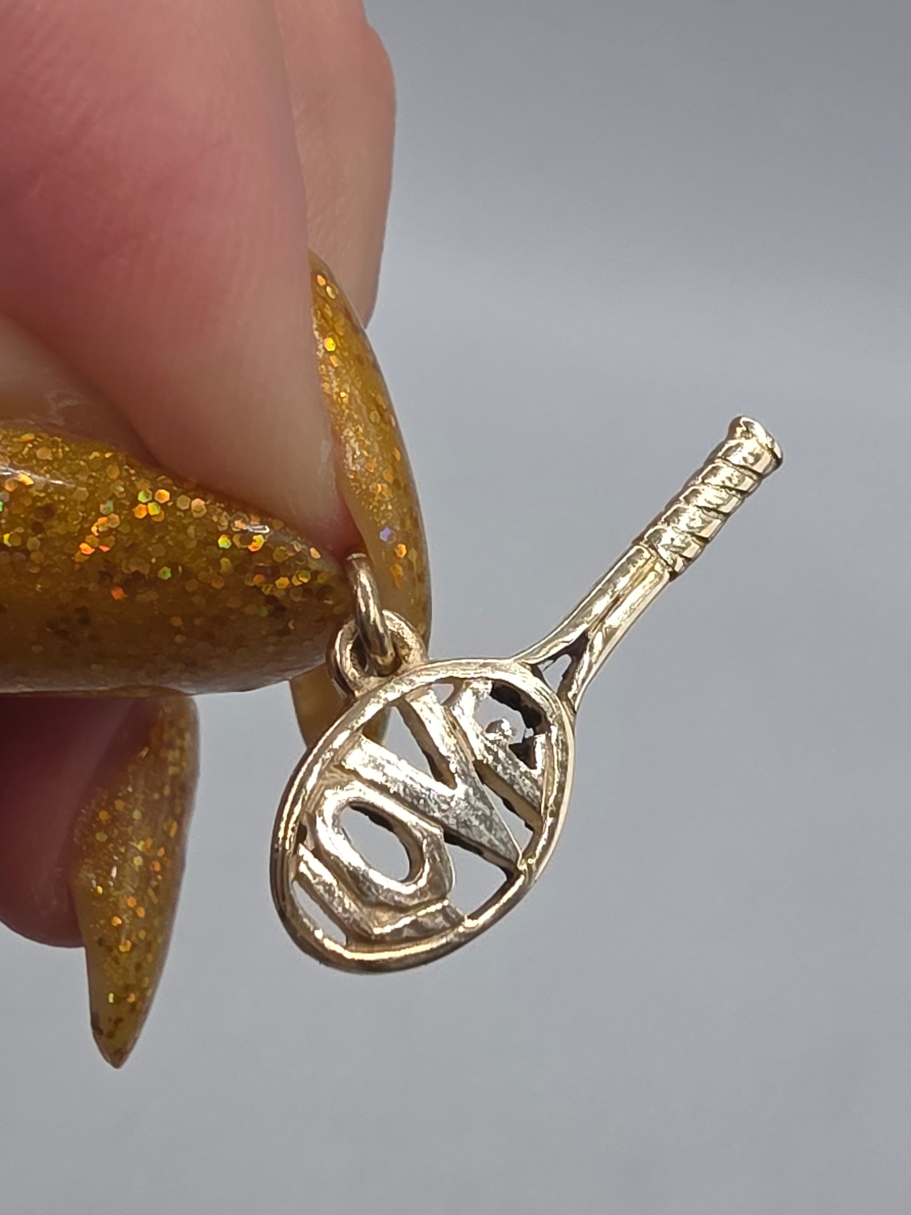 RETIRED James Avery 14K Gold Love Tennis Racket Sport Charm Pendant - HTF Rare