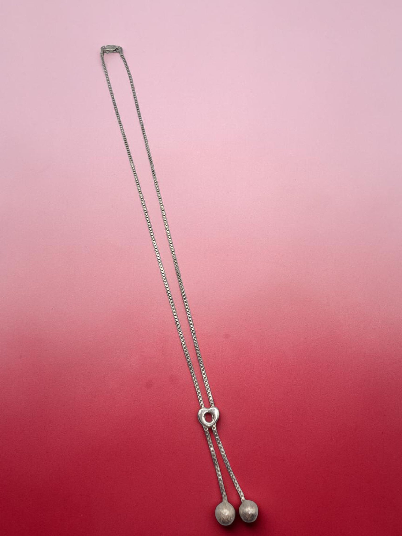 Sterling Silver Necklace with Heart and Tassels - 16 Inch - ITALY
